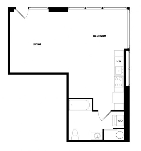 Floor plan for studio, 1 bath, 407 sqft